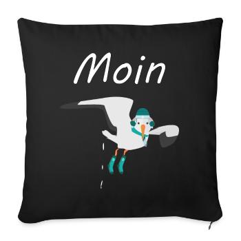 Moin - Möwe mit Winterkleidung macht Möwenschiss - Sofakissenbezug 45 x 45 cm - Schwarz - Vorne