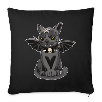 Chat avec des ailes, Halloween, Hallomeow - Housse de coussin décorative 45 x 45 cm - noir - Devant