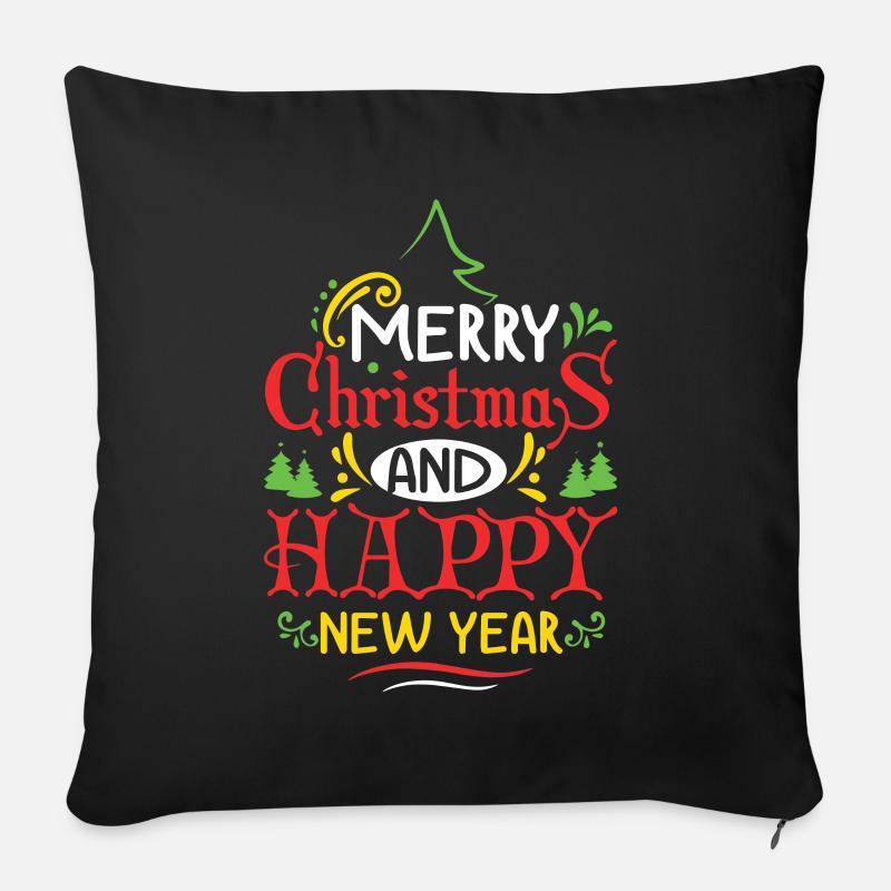 Merry Christmas and Happy New Year - Sofakissenbezug 45 x 45 cm - Schwarz