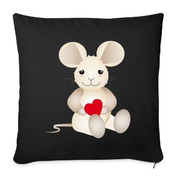 Souris sucrée avec un cœur pour la Saint-Valentin - Housse de coussin décorative 45 x 45 cm - noir - Devant