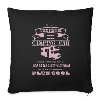Mamie en camping-car vieux rose - Housse de coussin décorative 45 x 45 cm - noir - Devant