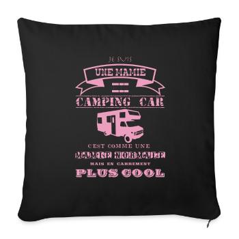 Je suis une mamie en camping Car rose - Housse de coussin décorative 45 x 45 cm - noir - Devant