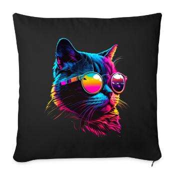 Cat Vaporwave Esthétique Rétro - Housse de coussin décorative 45 x 45 cm - noir - Devant