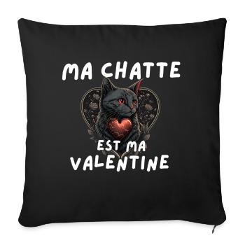 Chat félin cœur Valentine - Housse de coussin décorative 45 x 45 cm - noir - Devant