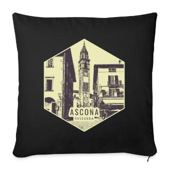 Timbre vintage de la scène de la ville d’Ascona - Housse de coussin décorative 45 x 45 cm - noir - Devant
