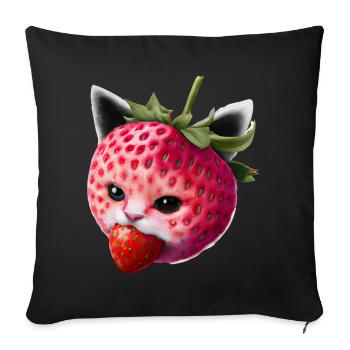 Chat fraise - Housse de coussin décorative 45 x 45 cm - noir - Devant