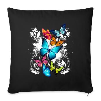 Butterfly Flowers Ornament Splash Art - Sofa pillowcase 17,3'' x 17,3'' (45 x 45 cm) - black - Front