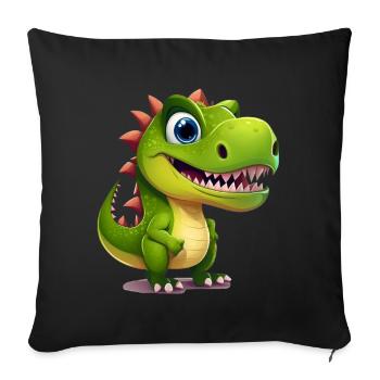 Design de T-shirt Dino Sourire Vert Soleil - Housse de coussin décorative 45 x 45 cm - noir - Devant