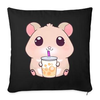 Kawaii Hamster with Bubble Tea - Sofa pillowcase 17,3'' x 17,3'' (45 x 45 cm) - black - Front