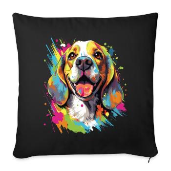 Buntes Beagle Design - Liebevoll und Lebhaft - Sofakissenbezug 45 x 45 cm - Schwarz - Vorne