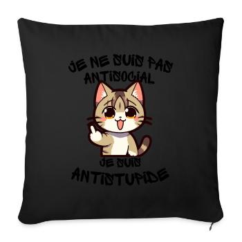 Chat coquin doigt levé - Housse de coussin décorative 45 x 45 cm - noir - Devant