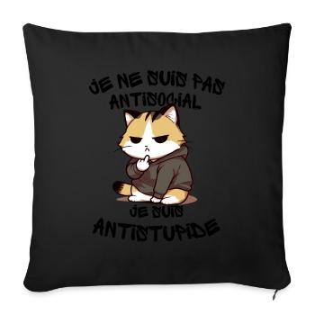 Chat Rebelle Hoodie Grinçant - Housse de coussin décorative 45 x 45 cm - noir - Devant