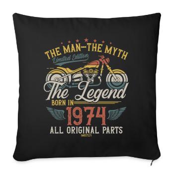 1974 Vintage homme mythe légende moto - Housse de coussin décorative 45 x 45 cm - noir - Devant