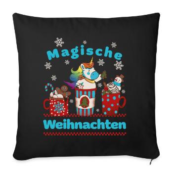 Einhorn - Magische Weihnachten - Kinder Mädchen - Sofakissenbezug 45 x 45 cm - Schwarz - Vorne