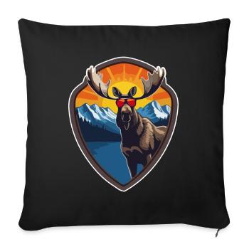 Cool moose with sunglasses, hiking, mountains - Sofa pillowcase 17,3'' x 17,3'' (45 x 45 cm) - black - Front