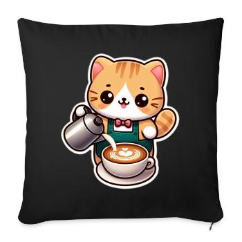 Chaton Barista - Housse de coussin décorative 45 x 45 cm - noir - Devant