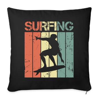 Planche de surf vintage - Housse de coussin décorative 45 x 45 cm - noir - Devant