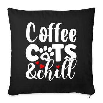 Café, chats et détente - Housse de coussin décorative 45 x 45 cm - noir - Devant
