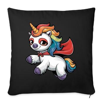 Lustiges Faultier Einhorn als Held - Sofakissenbezug 45 x 45 cm - Schwarz - Vorne