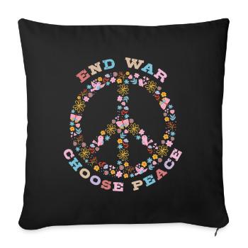 End war, Choose peace - Peace sign with flowers - Sofa pillowcase 17,3'' x 17,3'' (45 x 45 cm) - black - Front