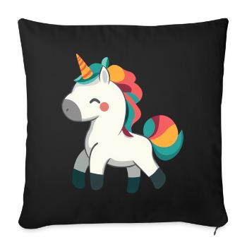 Niedliches stolzes Einhorn-Design - skurrile Cartoon-Kunst - Sofakissenbezug 45 x 45 cm - Schwarz - Vorne