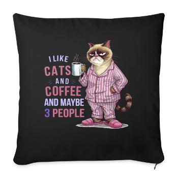 Chat amateur de café avec humour pyjama - Housse de coussin décorative 45 x 45 cm - noir - Devant