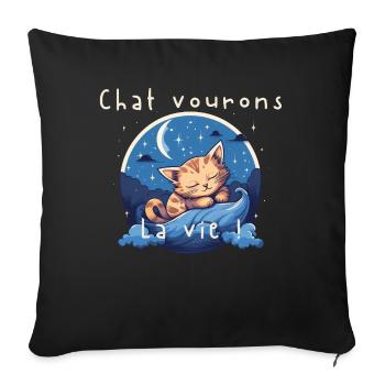 Chaton rêveur sur vague nocturne - Housse de coussin décorative 45 x 45 cm - noir - Devant