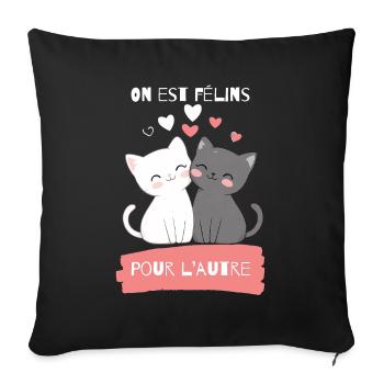 Félins amoureux pour l'autre - Housse de coussin décorative 45 x 45 cm - noir - Devant
