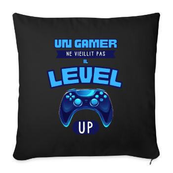 Un Gamer Level Up: Jeunesse Infinie - Housse de coussin décorative 45 x 45 cm - noir - Devant