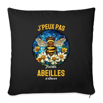 J'peux pas j'ai des abeilles – Vitrail Floral - Housse de coussin décorative 45 x 45 cm - noir - Devant