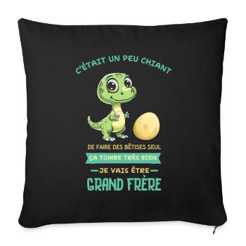 Dino mignon, Grand frère arrive - Housse de coussin décorative 45 x 45 cm - noir - Devant