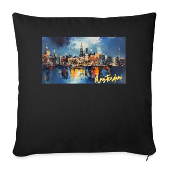 Amsterdam Blue Night Skyline Abstract - Sofa pillowcase 17,3'' x 17,3'' (45 x 45 cm) - black - Front