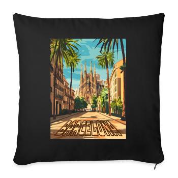 Barcelona Street to Sagrada Família - Sofa pillowcase 17,3'' x 17,3'' (45 x 45 cm) - black - Front