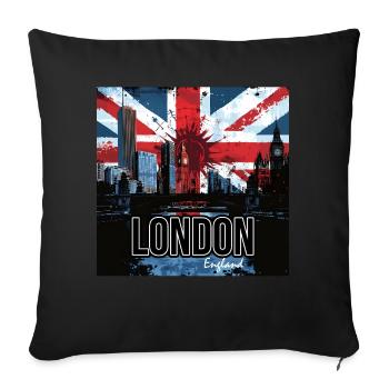 Union Jack de graffiti sur la skyline de Londres - Housse de coussin décorative 45 x 45 cm - noir - Devant