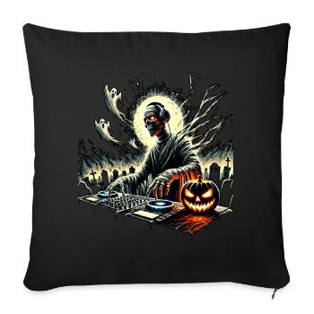 Crâne de DJ d’Halloween avec citrouille - Housse de coussin décorative 45 x 45 cm - noir - Devant