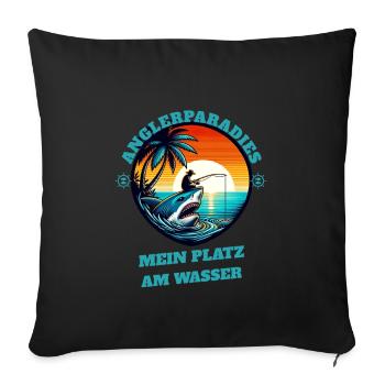 Paradis de la pêche coucher de soleil - Housse de coussin décorative 45 x 45 cm - noir - Devant