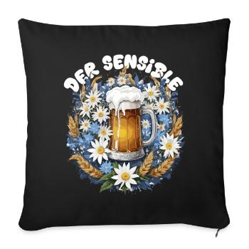 Chope à bière avec décor de camomille et dirndl d’edelweiss - Housse de coussin décorative 45 x 45 cm - noir - Devant