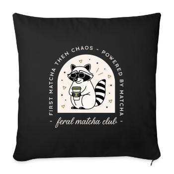 Matcha club drôle thé féral raton laveur amateurs - Housse de coussin décorative 45 x 45 cm - noir - Devant