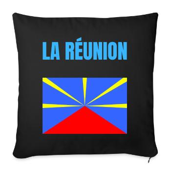 T-shirt drapeau La Réunion volcan - Housse de coussin décorative 45 x 45 cm - noir - Devant