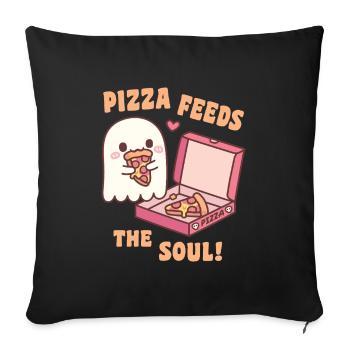 Une pizza fantôme mignonne nourrit l’âme drôle - Housse de coussin décorative 45 x 45 cm - noir - Devant
