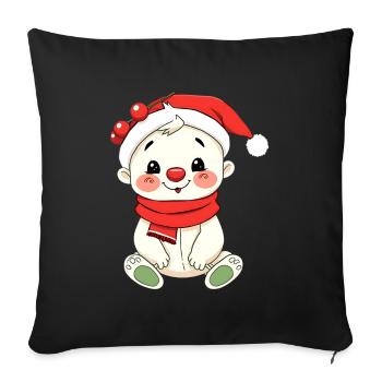 Bébé bonhomme de neige avec chapeau de Noël - Housse de coussin décorative 45 x 45 cm - noir - Devant