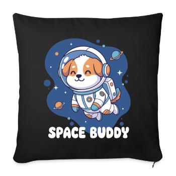Chien astronaute compagnon de l’espace - Housse de coussin décorative 45 x 45 cm - noir - Devant