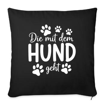 Qui promène les femmes chiens avec le chien - Housse de coussin décorative 45 x 45 cm - noir - Devant