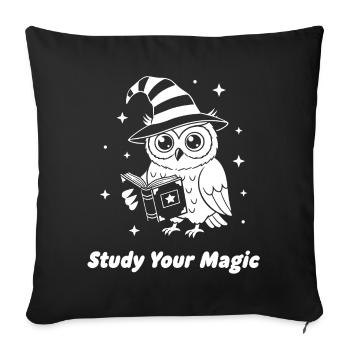 Magic owl learns magic - Sofa pillowcase 17,3'' x 17,3'' (45 x 45 cm) - black - Front