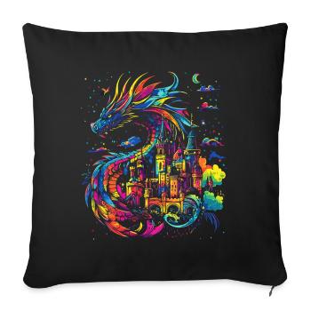 Château du Dragon Fantasy Mythologie Magique Créature - Housse de coussin décorative 45 x 45 cm - noir - Devant