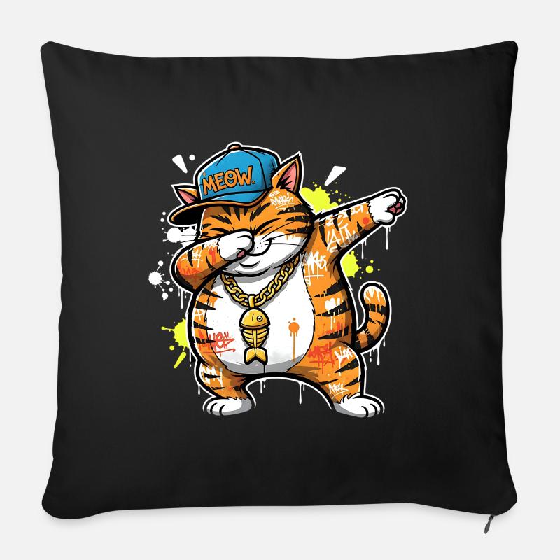 Dabbing Katze Street Art  Lustiges Meow Design - Sofakissenbezug 45 x 45 cm - Schwarz
