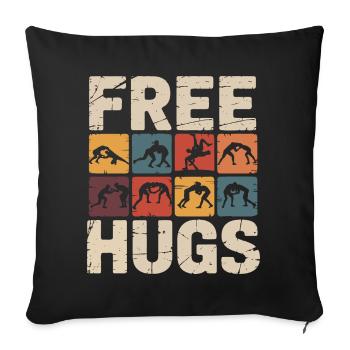 Étreinte de catcheur – Câlins gratuits, slogan rétro - Housse de coussin décorative 45 x 45 cm - noir - Devant