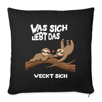 Slow Love on the Tree - Word Game with Sloths - Sofa pillowcase 17,3'' x 17,3'' (45 x 45 cm) - black - Front