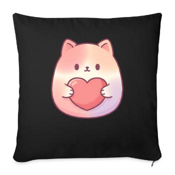 Cuddly Kitten Heart Love - Sofa pillowcase 17,3'' x 17,3'' (45 x 45 cm) - black - Front