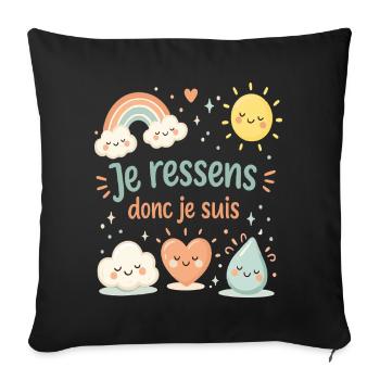 Je ressens donc je suis – T-shirt enfant émotions - Housse de coussin décorative 45 x 45 cm - noir - Devant